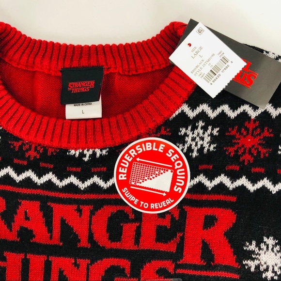 NWT Stranger Things Ugly Christmas Reversible Unisex Sweater Size Large - Picture 7 of 8